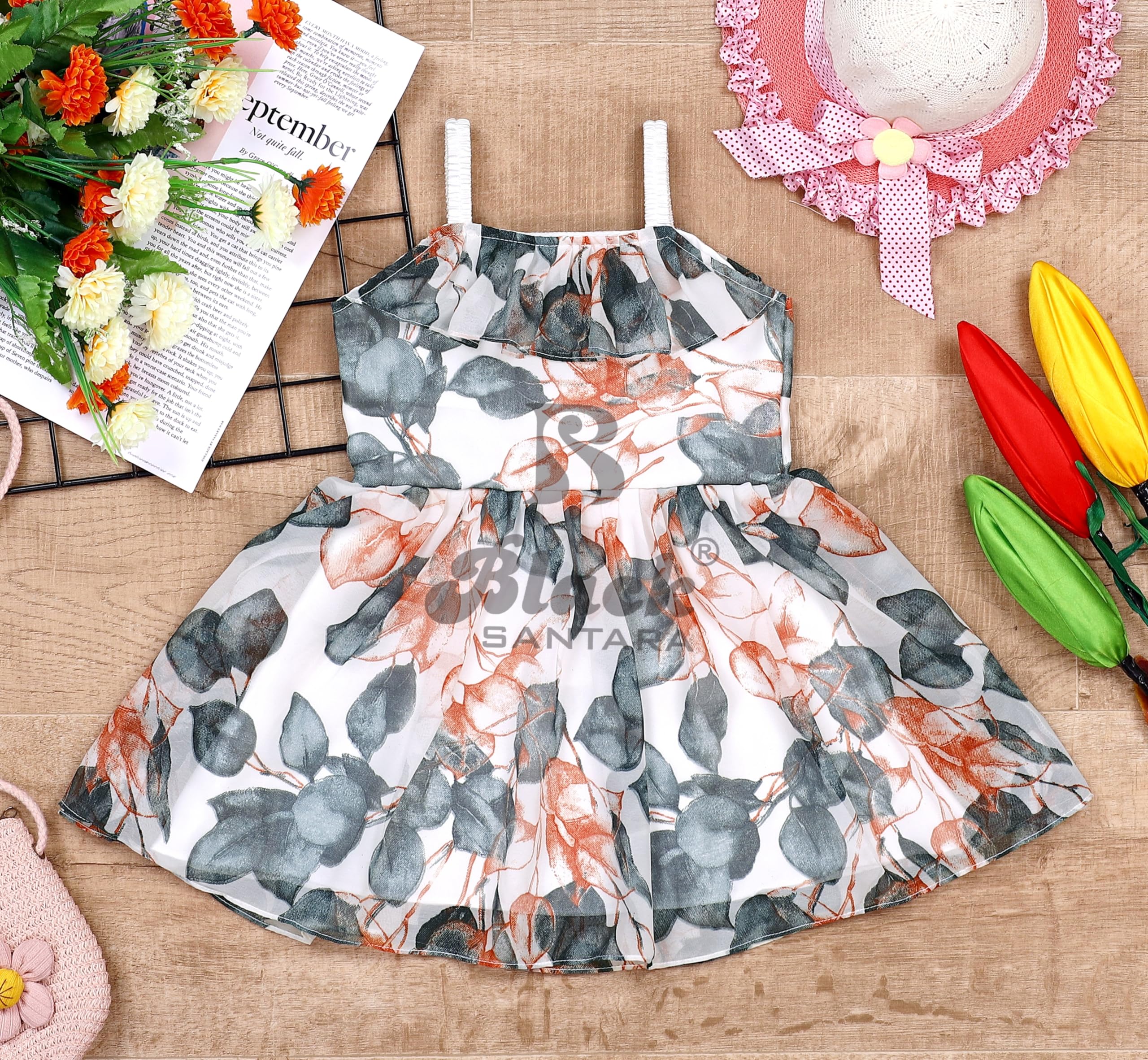 Viva Enterprise Baby Girls Floral Printed Dresses and Frocks (2-3 Years, White) 1