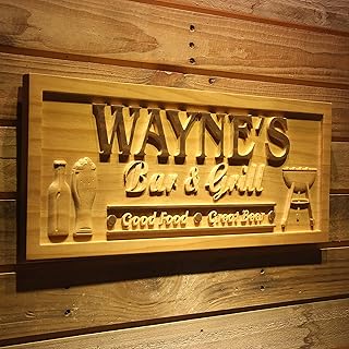 ADVPRO wpa0241 Name Personalized BAR & GRILL Good Food Great Beer Wood Engraved Wooden Sign - Standard 23 x 9.25