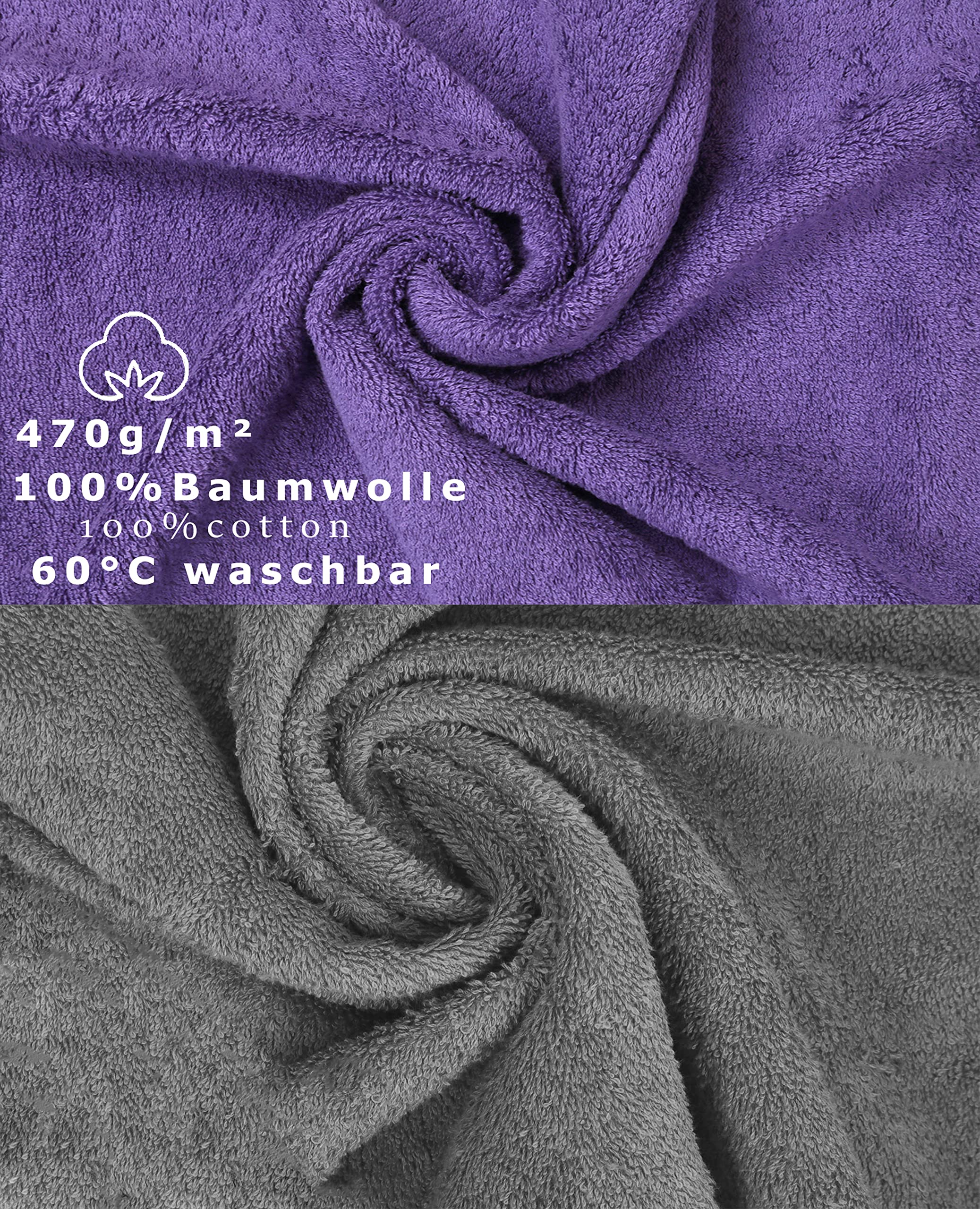 Betz Premium 10er Frottier Handtuch-Set - 2X Duschtücher - 4X Handtücher - 2X Gästetücher - 2X Waschhandschuhe - Farbe Lila & Anthrazit