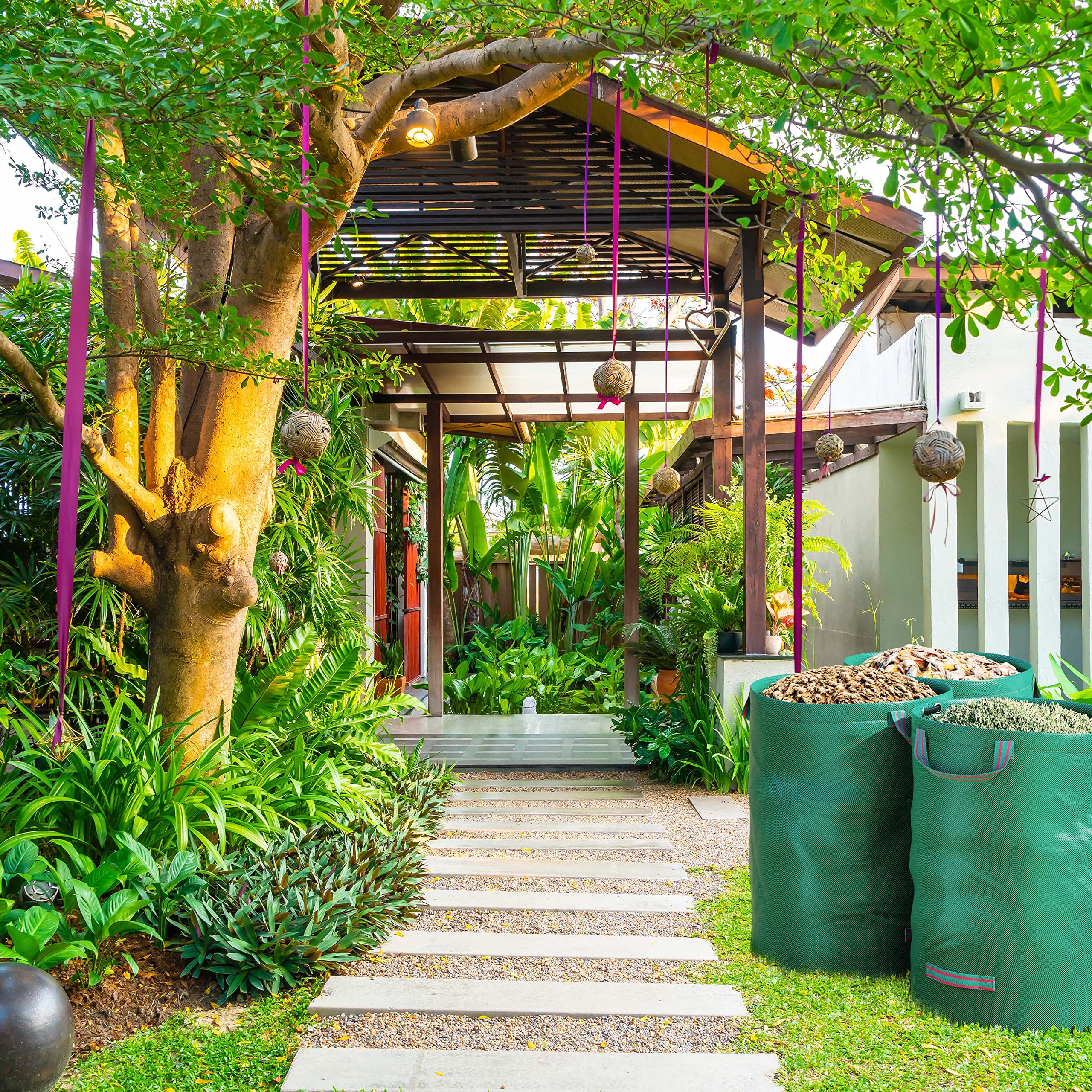 5X Gartenabfallsack Gartensack Laubsack Garten Abfallsack 272L selbststehend Gartenabfallsäcke Laubsäcke Wasserabweisend stabil aus robustem Polypropylen-Gewebe (PP) 150g/m² 390g