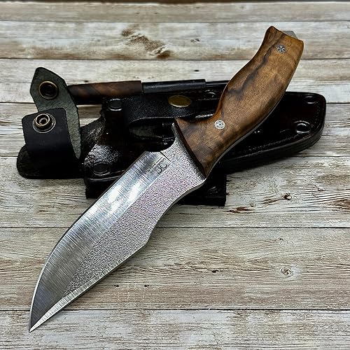 Miniatura 8 de Cuchillo de caza de hoja fija hecho a mano, cuchillo táctico de hoja N690 con funda de cuero y arrancador de fuego de magnesio, cuchillo táctico de