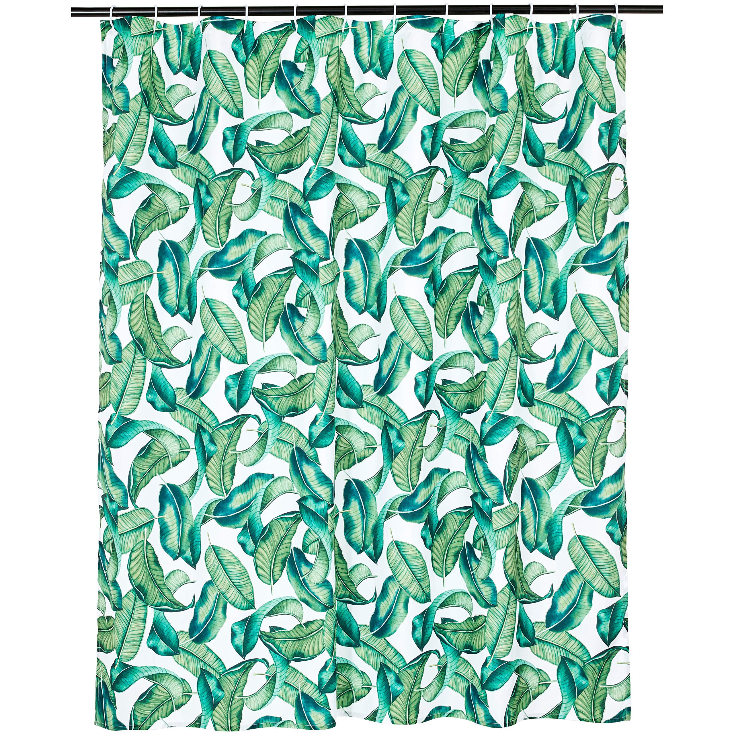 Amazon Basics Microfiber Tropical Palm Printed Pattern Bathroom Shower Curtain - Tropical Palm, 72 Inch