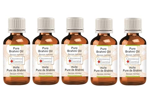 Huile de Brahmi pure Greenwood Essential pour le soin des cheveux et massage de la peau - 5x100ml