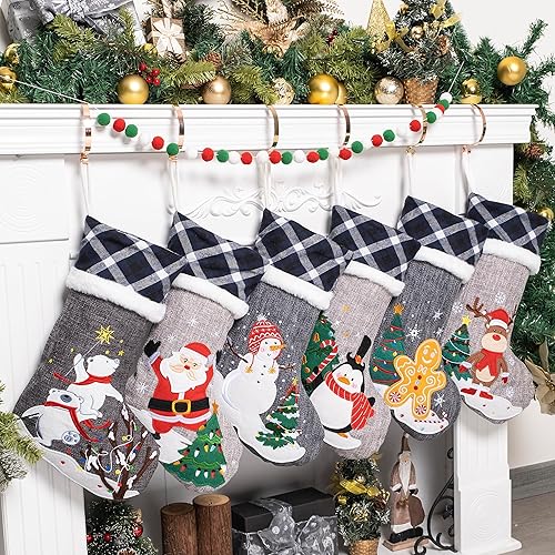 Miniatura 3 de GEX Medias de Navidad personalizadas 2023 de 21 pulgadas, nombres bordados, de arpillera gris y azul, búfalo, piel sintética, lindo patrón para