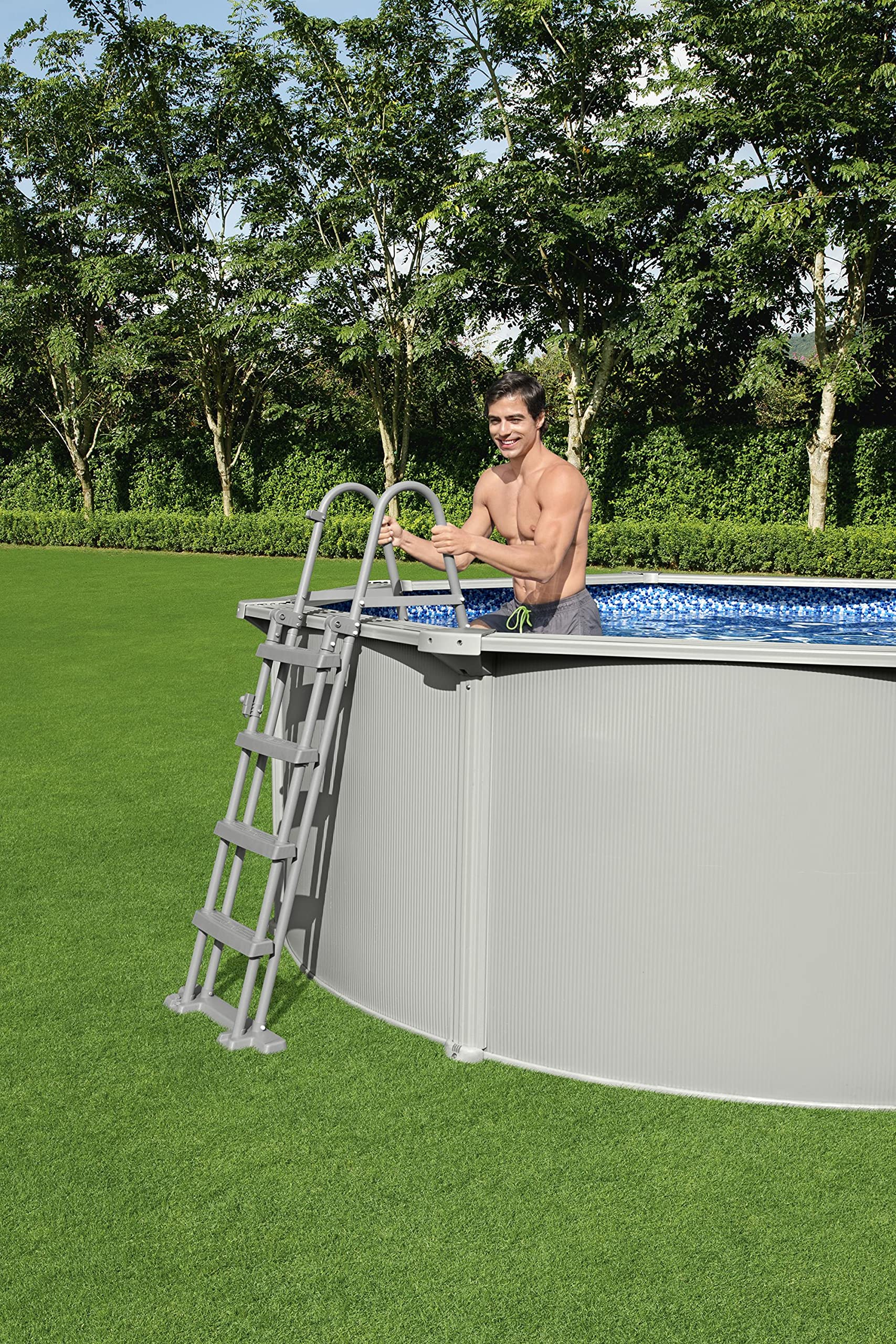 Bestway Hydrium, piscina a parete in acciaio, set completo con impianto di filtraggio a sabbia, Ø 300 x 120 cm, grigio, rotondo