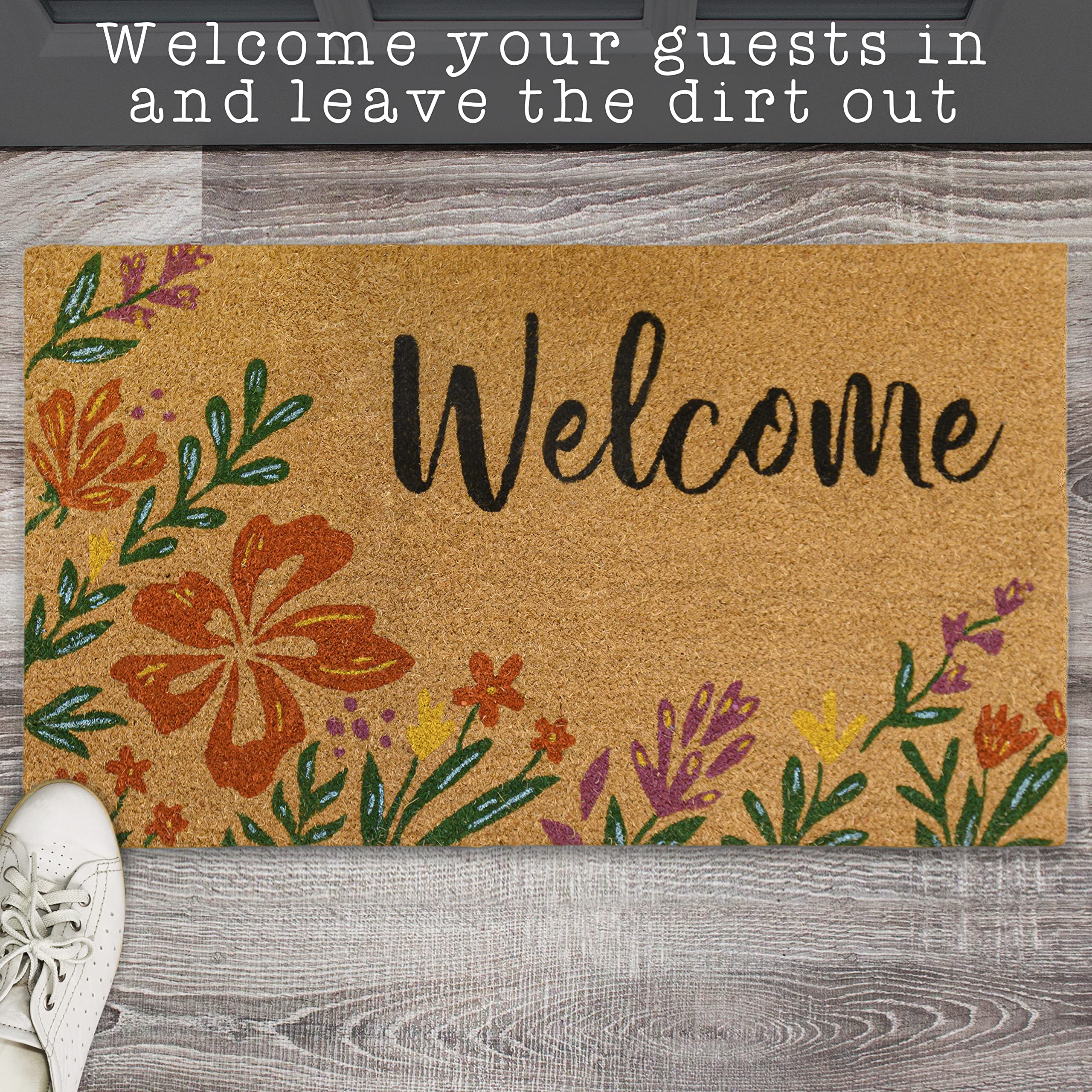 Welcome door mat flower 30x17 inch spring door mats for front door