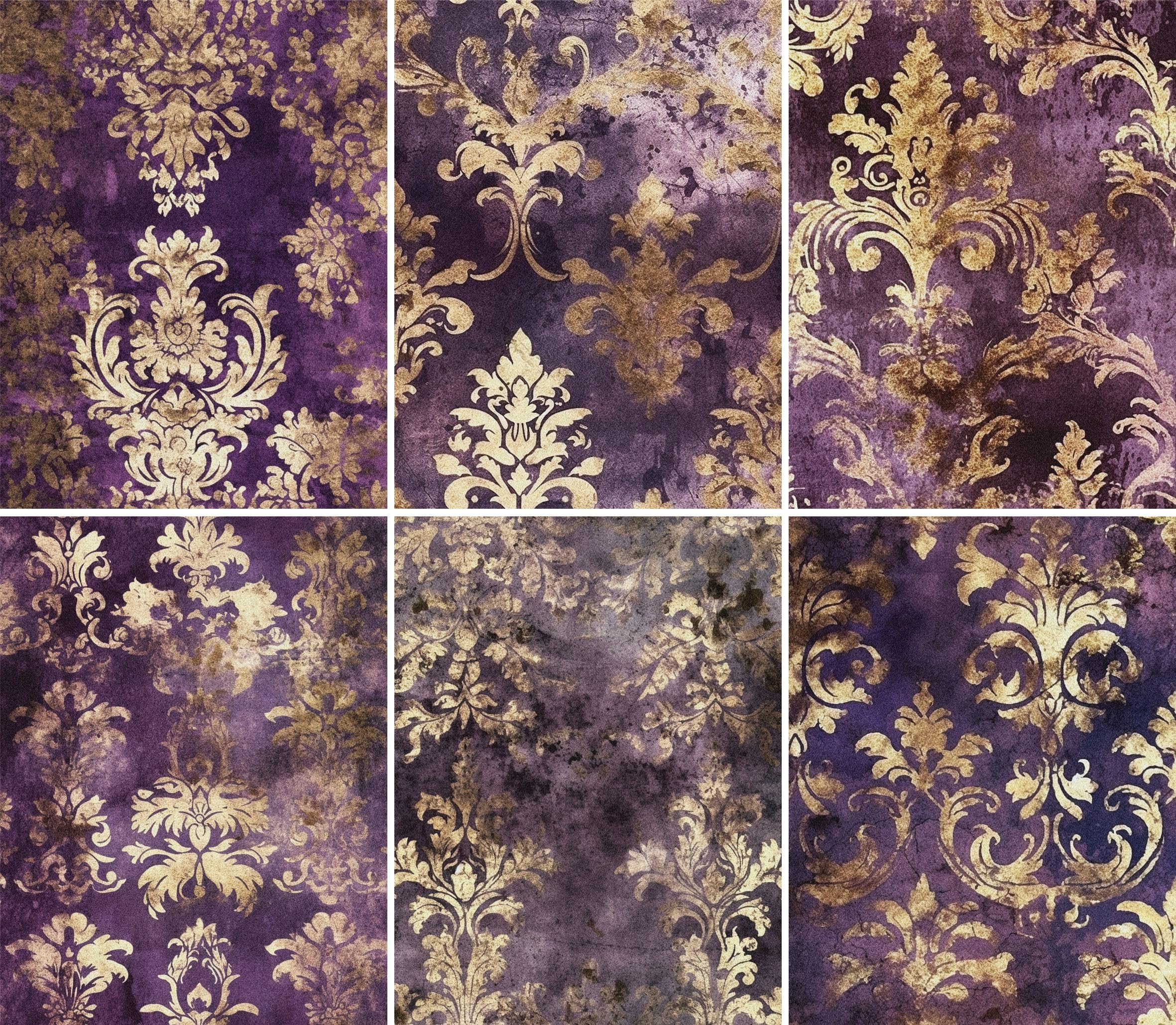 Papier De Riz Damassé Violet - Lot De 6 Feuilles 20x26,6cm - Pour Scrapbooking Et Loisirs Créatifs