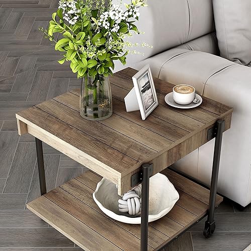 Miniatura 96 de Furniture of America Cleon Industrial - Juego de mesa de sofá y mesa de sofá con ruedas para sala de estar, color negro y roble rústico (3 piezas)