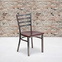 Vista 10 de EMMA + OLIVER Paquete de 2 sillas de restaurante de metal con respaldo de escalera con revestimiento transparente, asiento de vinilo negro