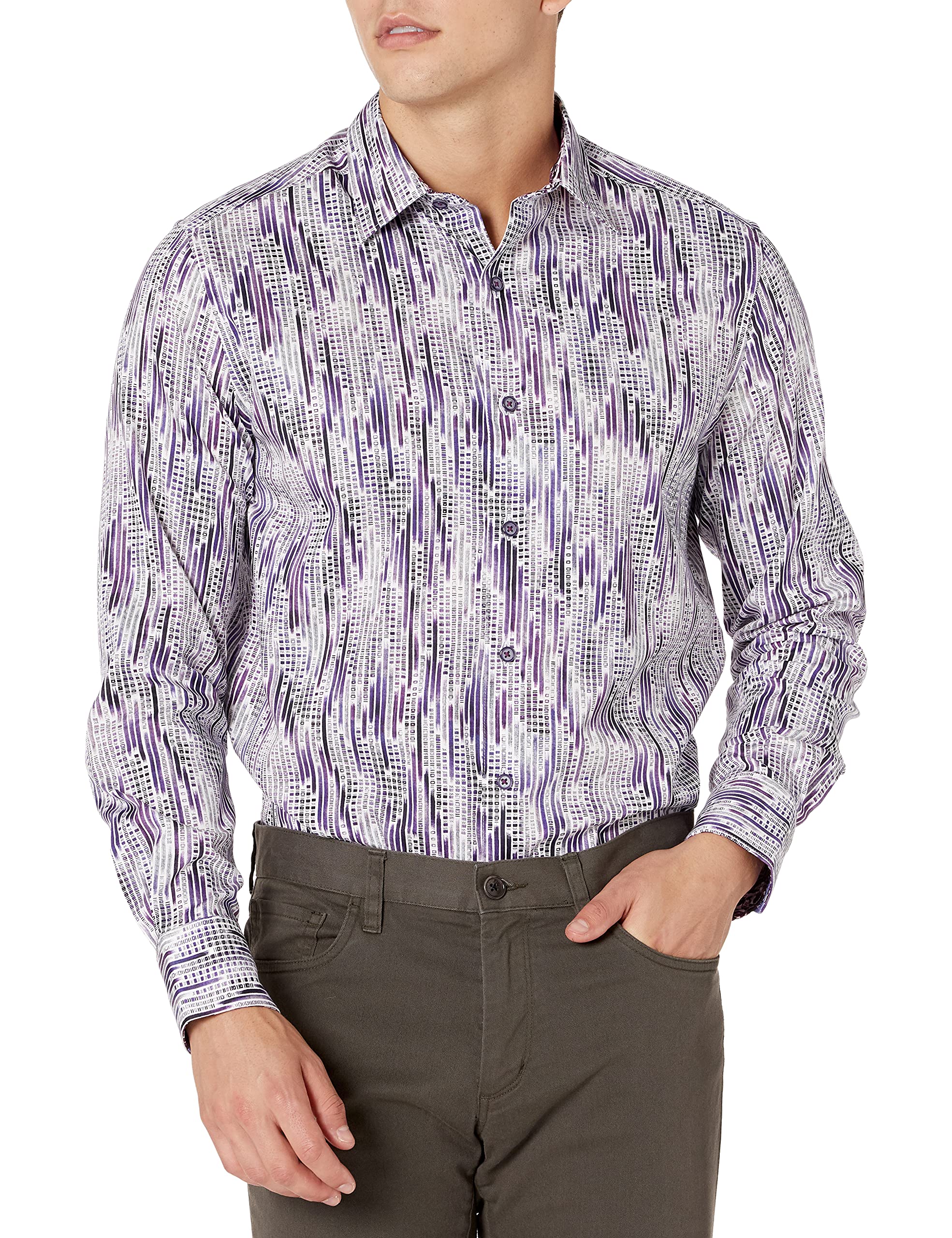 Robert Graham Men's Short Sleeve Button-Down Shirt – Houndstooth Print, Linen-Cotton Blend, Relaxed Fit - View #11
