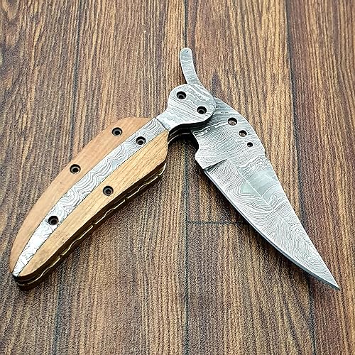 FZ 10 Cuchillo de bolsillo de Damasco hecho a mano para hombres Cuchillo plegable con bloqueo de forro Cuchillo de bushcraft para pesca Camping