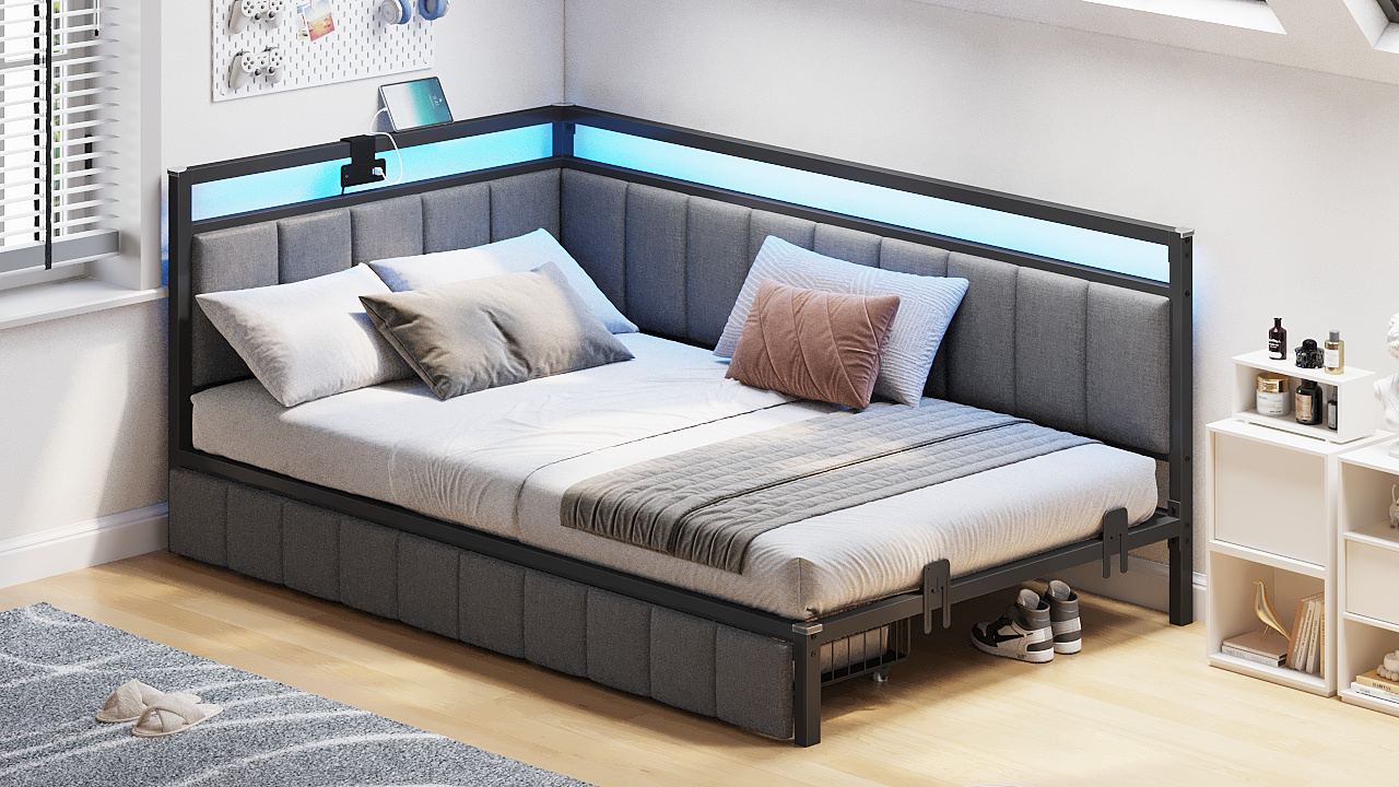 Amazon.com: Hasuit Corner Bed Frame with Storage Drawers, Twin