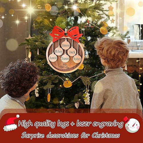 Miniatura 3 de Personalized 2025 Christmas Ornaments, Customize 1-10 Names Christmas tree decoration Laser Engraved Names, Comes with a rope (3 Names, Red bow