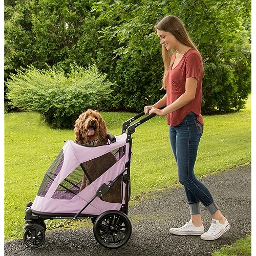 Pet Gear NO-Zip Pet Stroller with Dual Entry, Push Button Zipperless Entry for Single or Multiple Dogs/Cats, Pet Can Easily Walk in/Out, No Need to Lift Pet, Gel-Filled Tires, 1 Model, 4 Colors