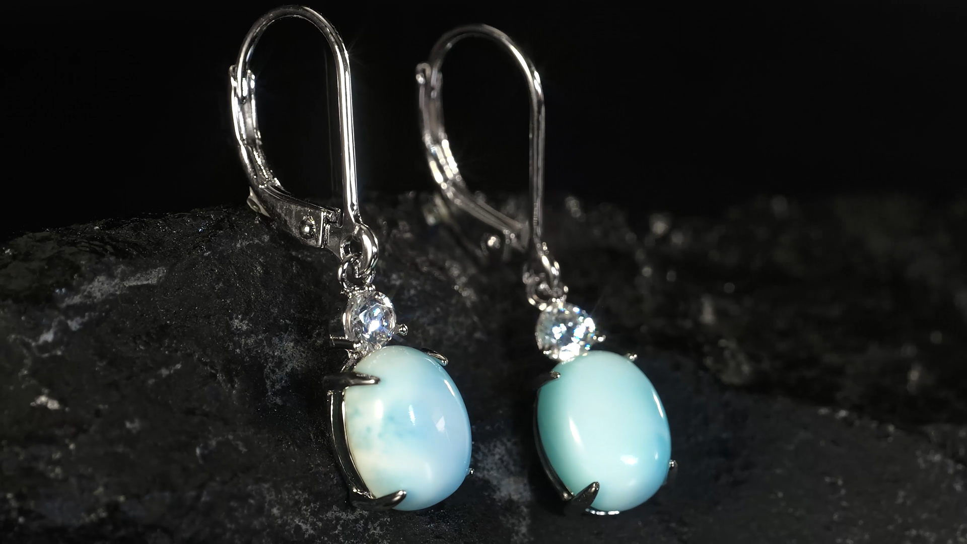 Watch 925 Sterling Silver Larimar Dangle Earrings on Amazon Live display picture 1