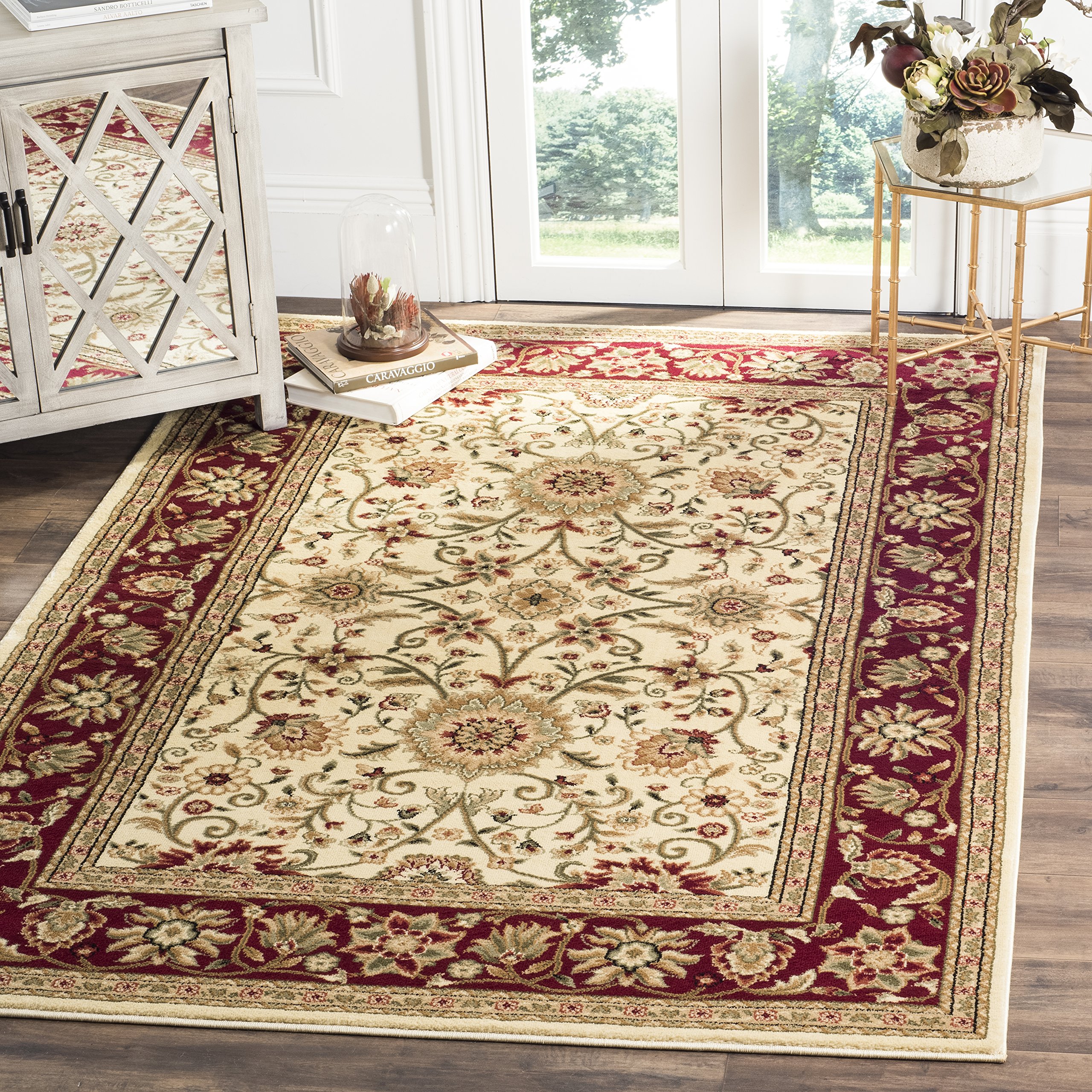 SAFAVIEH Lyndhurst Collection Area Rug - 3'3" Square, Ivory & Red, Traditional Oriental Design, Non-Shedding & Easy Care, Ideal for High Traffic Areas