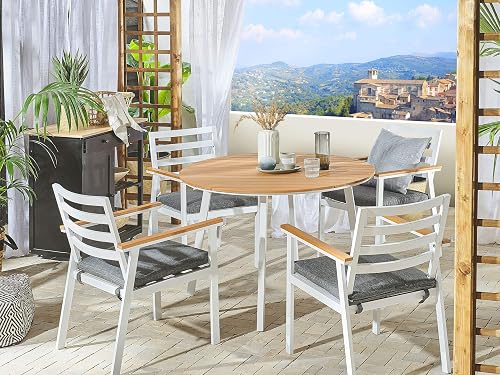 Beliani Garden Dining Table Round 105 cm 105 cm Plastic Wood and Aluminium Powder Coated Finish Brown Water Resistant, Cavoli - 2