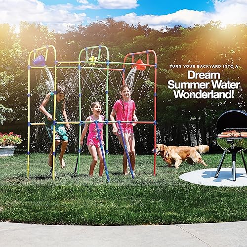 Miniatura 6 de Parque acuático de patio con rueda de salpicadura, cubos de descarga para juego acuático al aire libre para niños