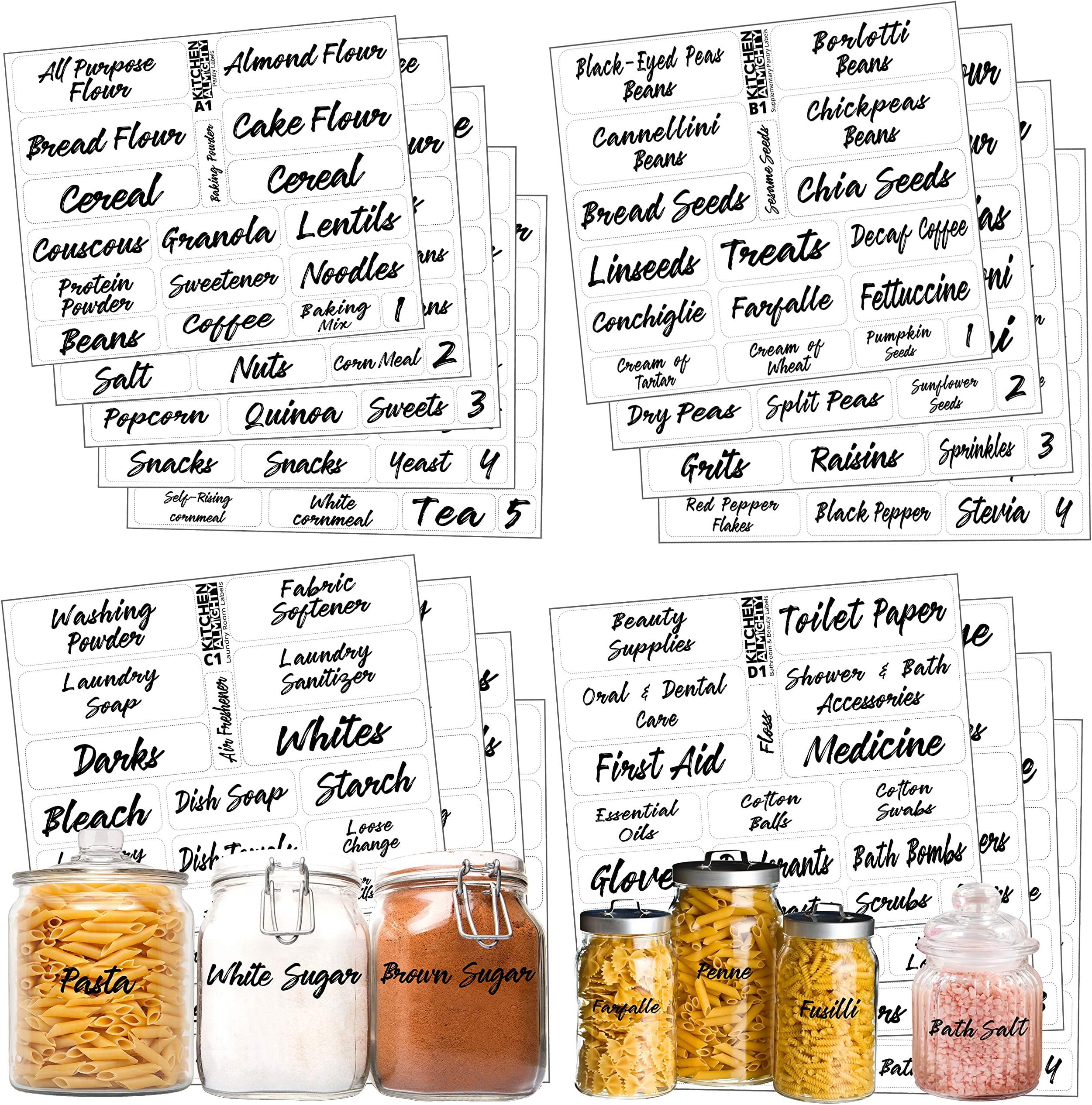 Pantry Bathroom Beauty Laundry Room Labels: 323 Classy Clear Preprinted Water Resistant Complete Label Set to Organize Storage Containers, Jars, Canisters, Laundry & Closet w/Extra Write-on Stickers