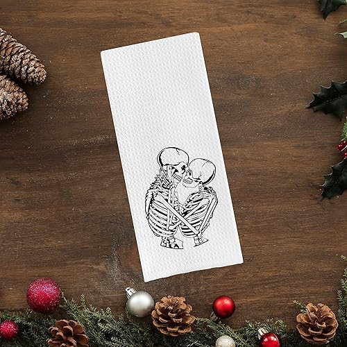 Miniatura 2 de Toallas de cocina de Halloween, toallas de mano para cocina, Halloween, esqueleto, tejido de gofre, decoración de tela de gofre, diseño de calavera,