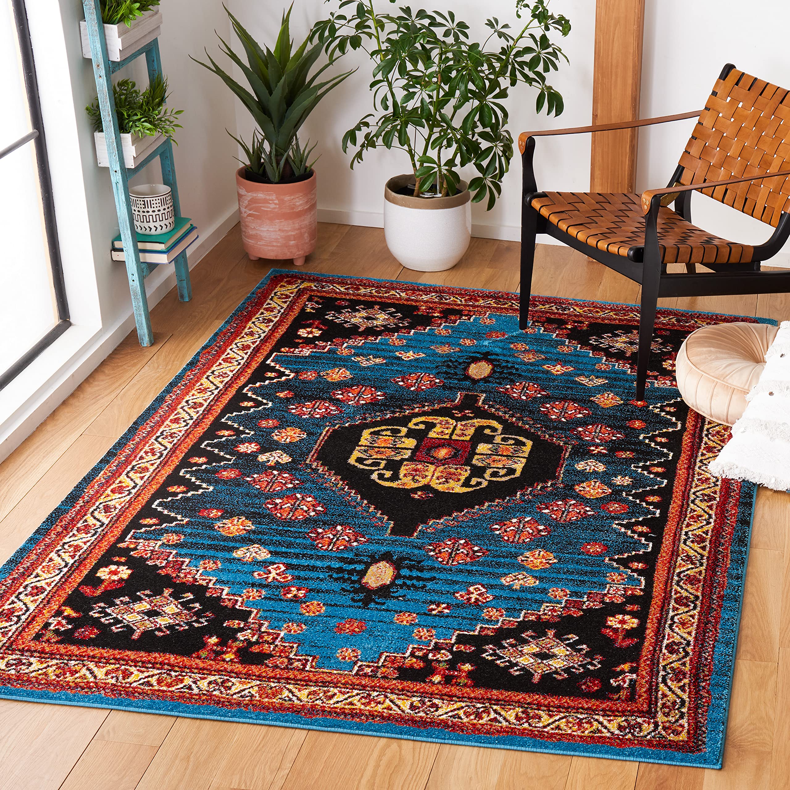 SAFAVIEH Vintage Hamadan Collection Area Rug - 9' x 12', Blue & Black, Traditional Oriental Design, Non-Shedding & Easy Care, Ideal for High Traffic