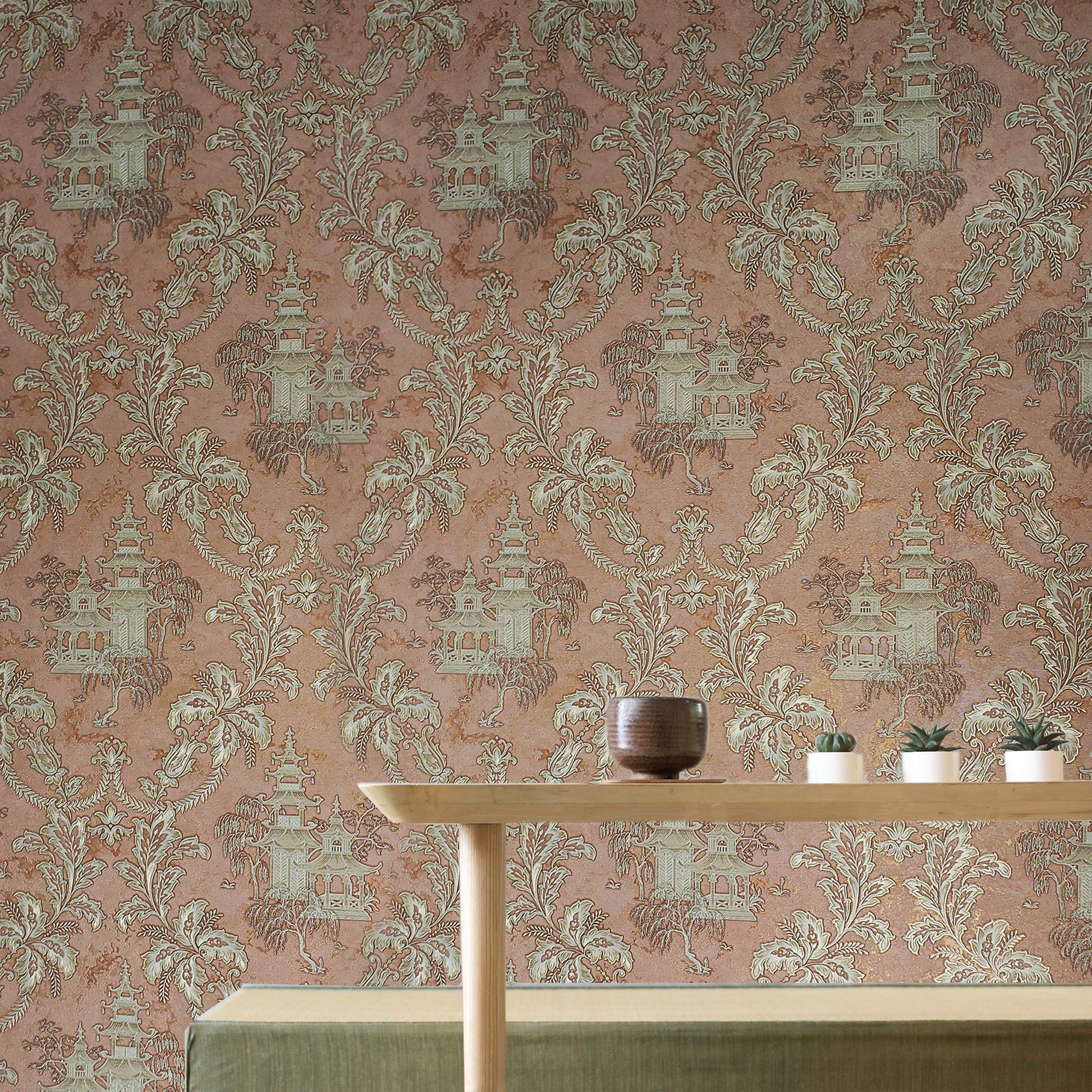 Buy Slavyanski Oriental scenica sian Pattern Vinyl Wallpaper Orange Copper Gold Metallic