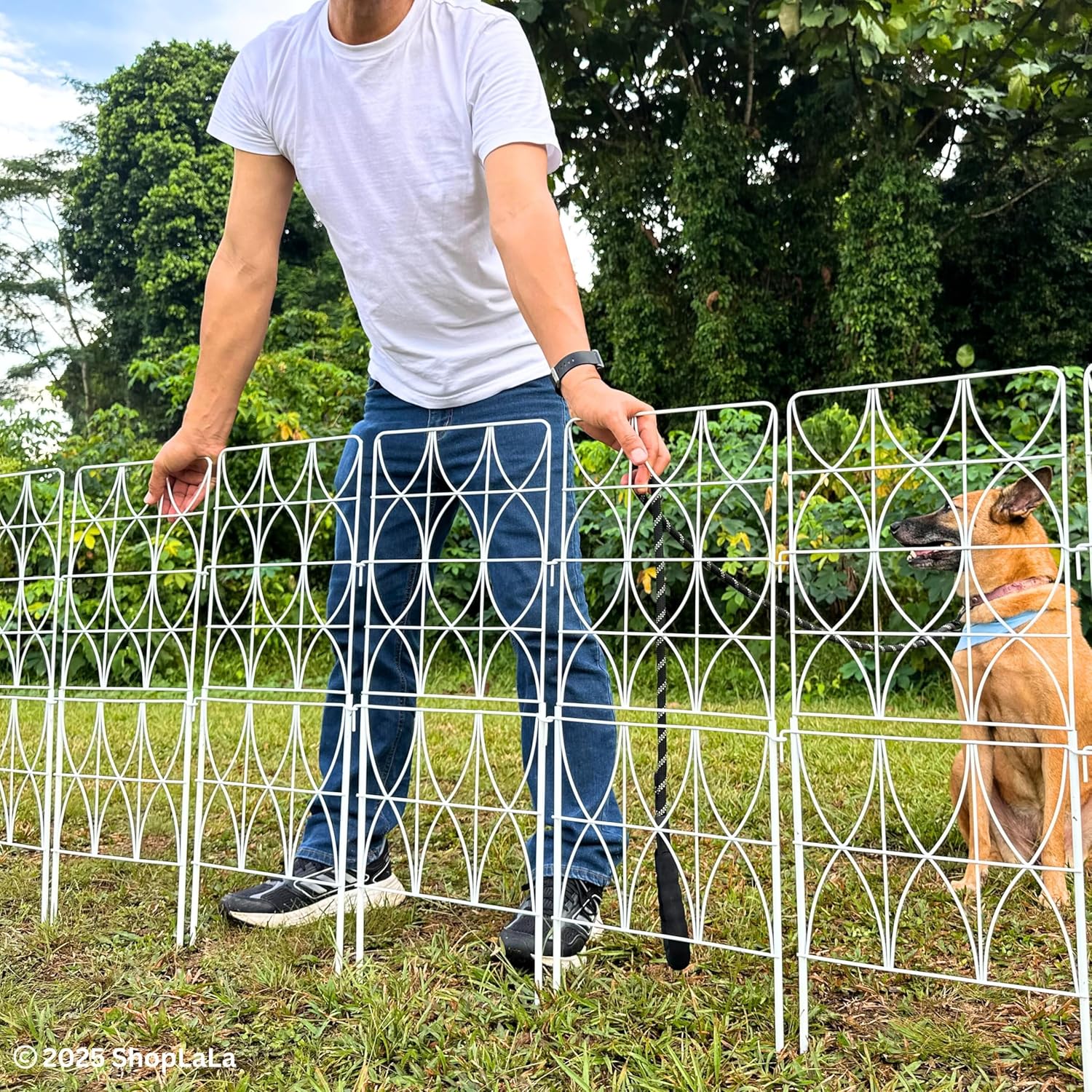 ShopLaLa Animal Barrier Fence (10 Panels) 12.5in(L) x 31in(H) Rustproof Metal Wire Decorative Flower Bed Edging for Landscape with Eclipse Design, Fencing Patio Yard Outdoor Panels Decor White Fence
