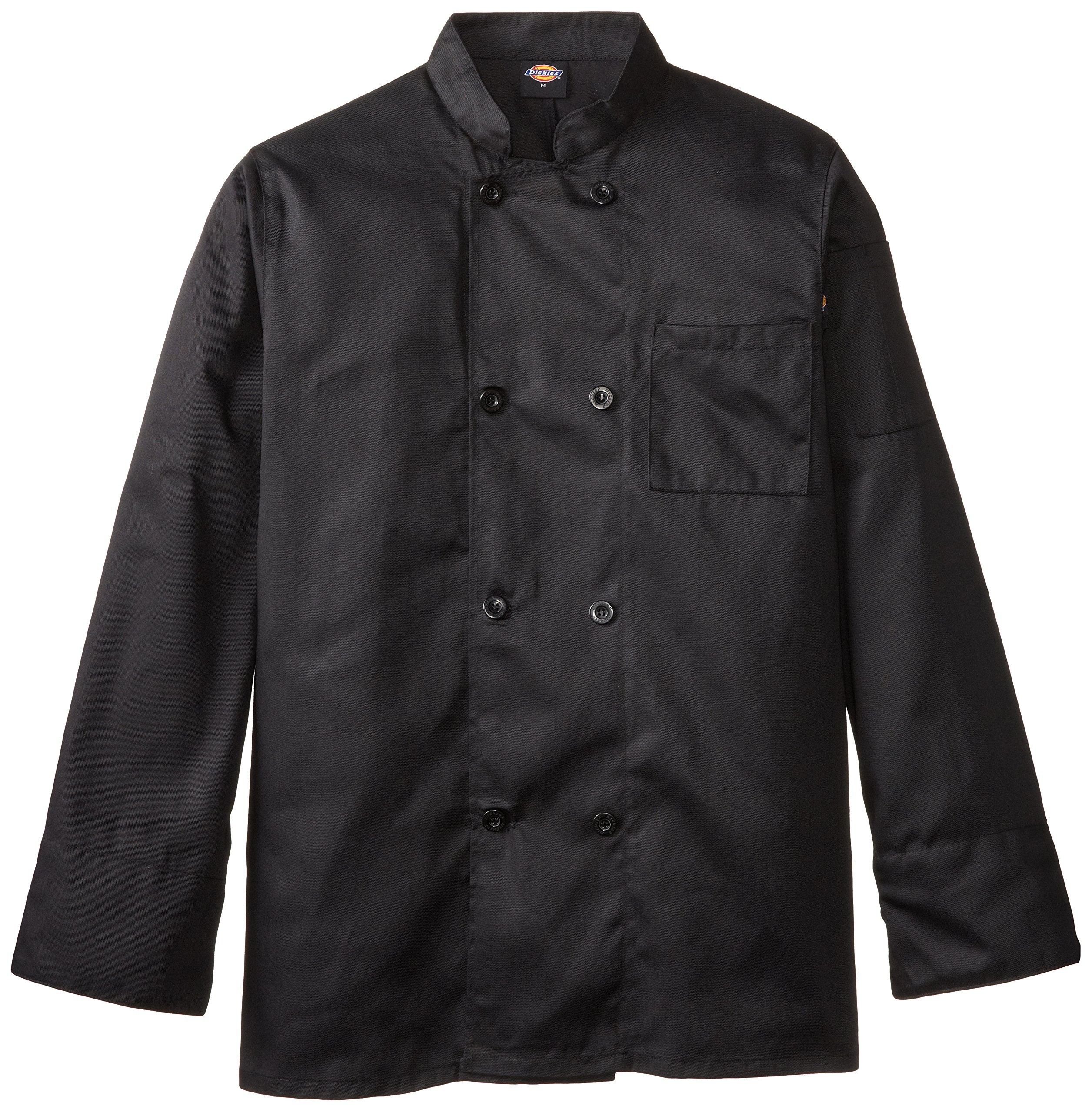 Dickies Occupational Workwear DCP118BLK Spun Polyester 8-Button Long Sleeve Chef Coat with Reversible Closure, Black