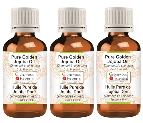 Huile de jojoba dorée pressée à froid Greenwood Essential, élixir pur de soin 3x100 ml