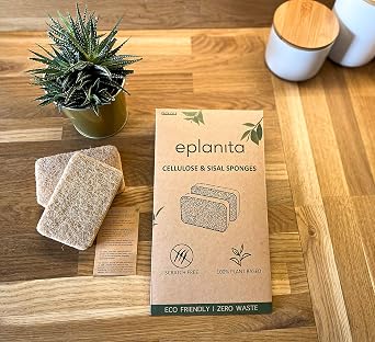eplanita Natural Plant Based Scrub Sponges (3 Pack), Non-Scratch, Biodegradable Eco Scourers for Kitchen and Bathroom