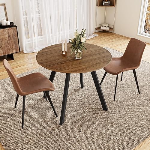 Miniatura 14 de Mesa de comedor redonda de 34.6'' y sillas para 4, ahorro de espacio para apartamento, cocina, comedor (Mesa de nogal+4 sillas blancas) Mesa de