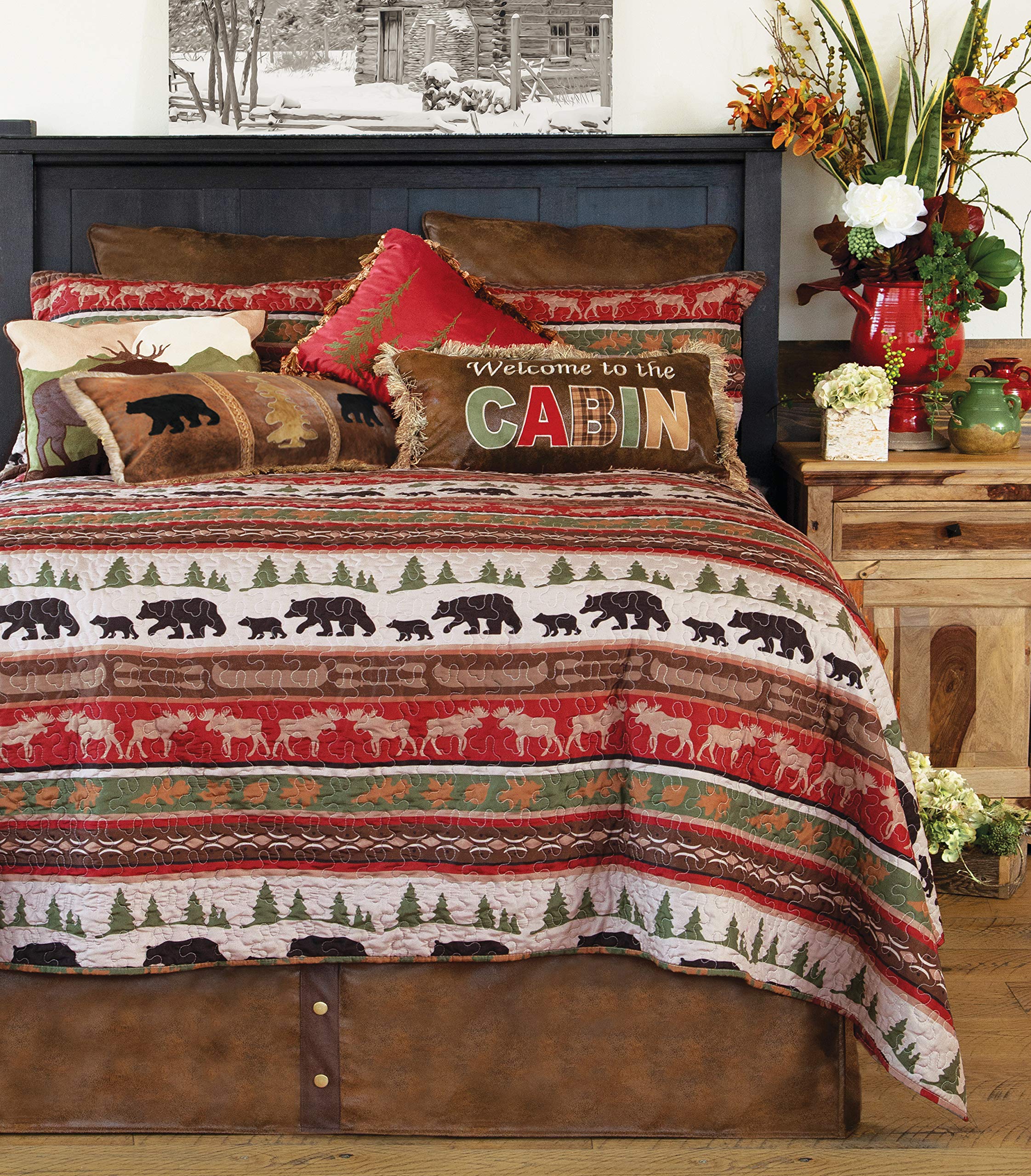 Carstens Cabin & Lodge Stripe Quilt Set, King, Red