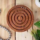Handcrafted Indian Wooden Round Labyrinth Ball Maze Puzzle Board Game Challenging Education Game, Brain Teaser for Kids, Adults