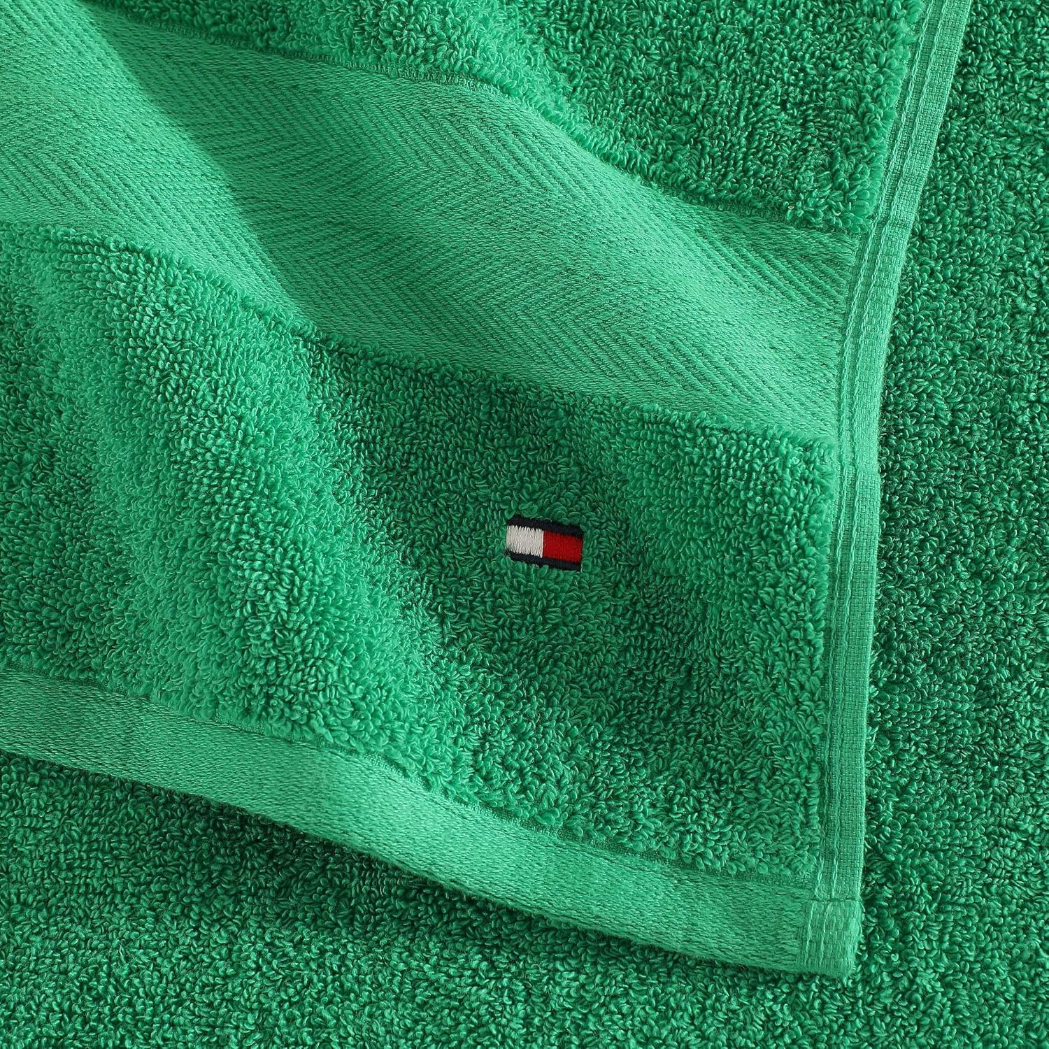Tommy Hilfiger - Bath Towel Set, Absorbent Cotton Terry with Zero Twist, Medium Weight, Oeko-Tex Certified (Modern American Green, 6 Piece)