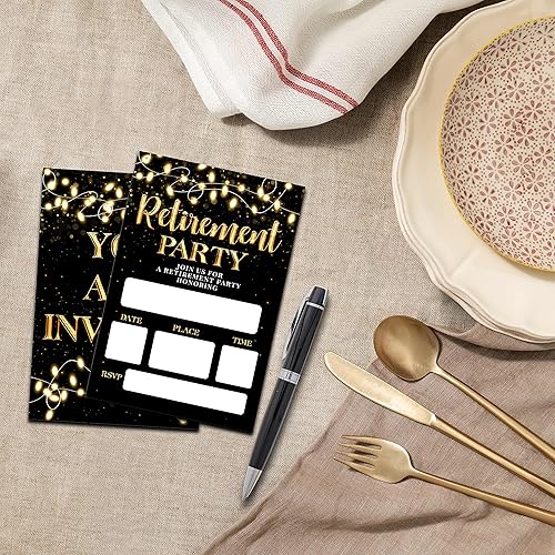 Miniatura 3 de Disfuco Invitaciones de fiesta de jubilación tarjetas de invitación de jubilación negras y doradas para hombres mujeres enfermeras profesores