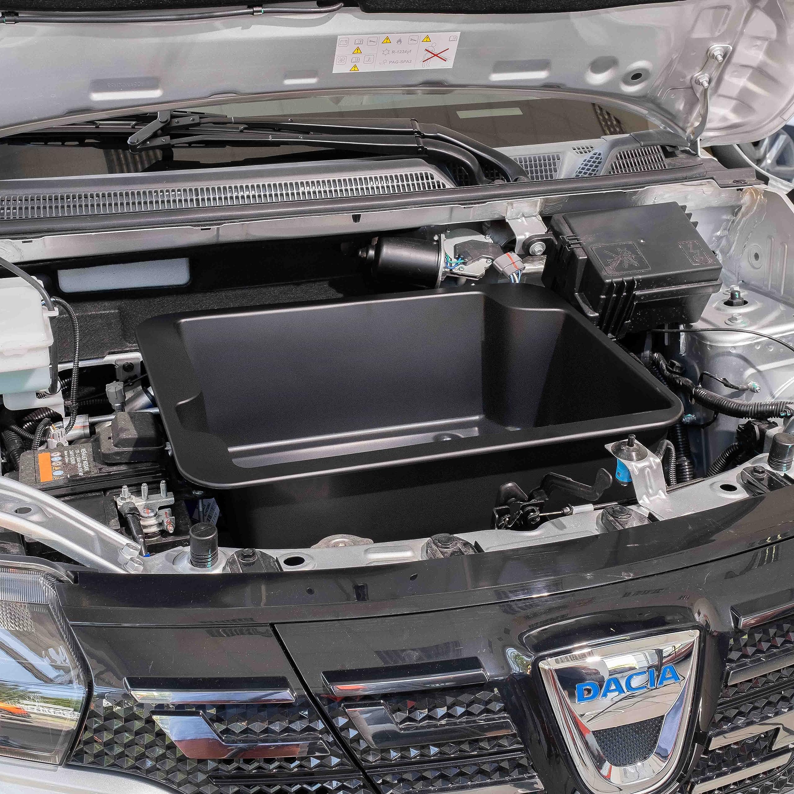 Rati Frunk I Convient pour Dacia Spring (2021-) I Coffre Avant à équiper avec Support et Capuchon de Protection élastique I Installation Rapide et Facile dans Le Compartiment Moteur (Printemps 2021)
