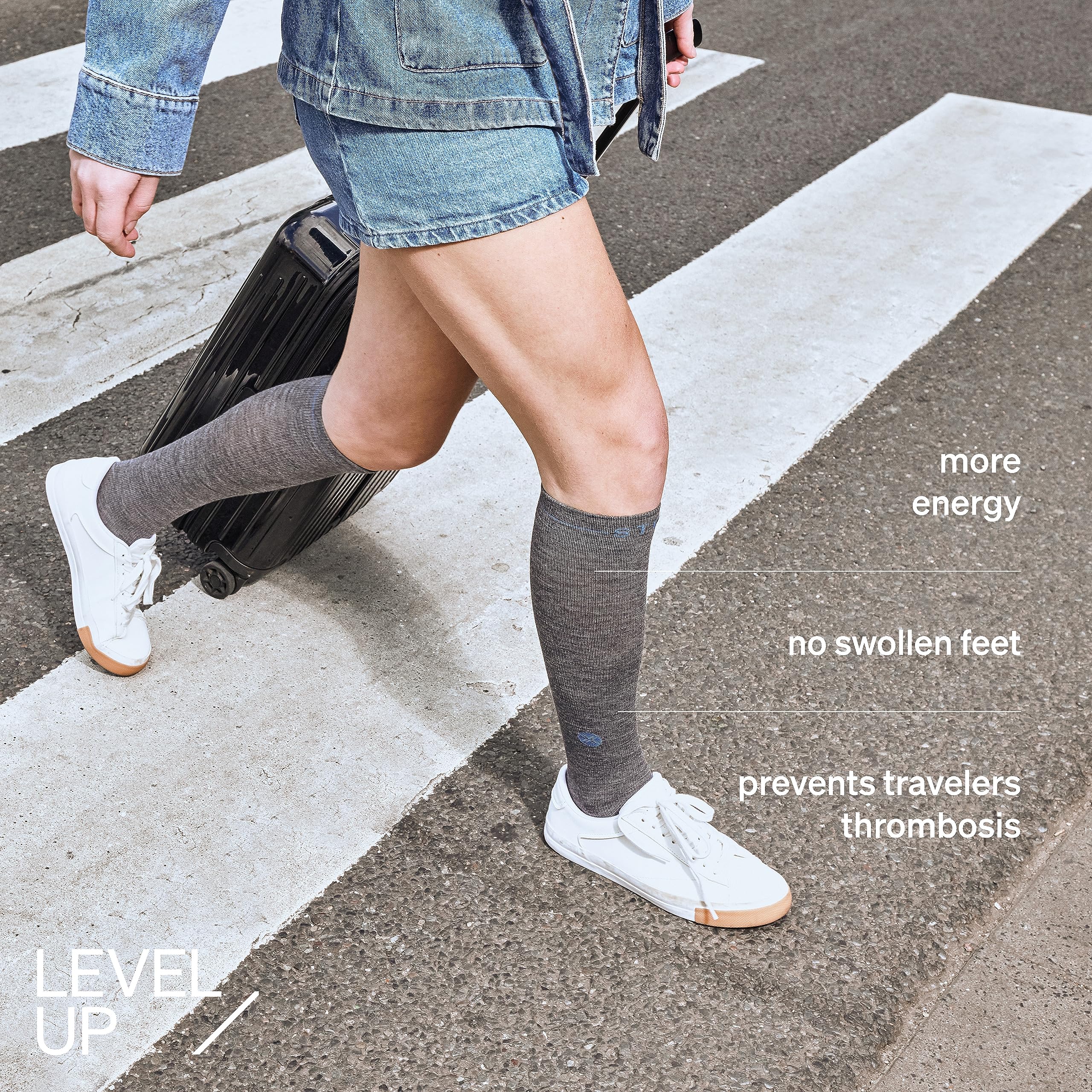 STOX Energy Socks Travel Kompressionsstrümpfe Damen, Merino Socken, Thrombosestrümpfe Flug Klasse 2, Compressions Socks Women, Reisestrümpfe, Medizinische Stützstrümpfe, Kompressionssocken Flugzeug