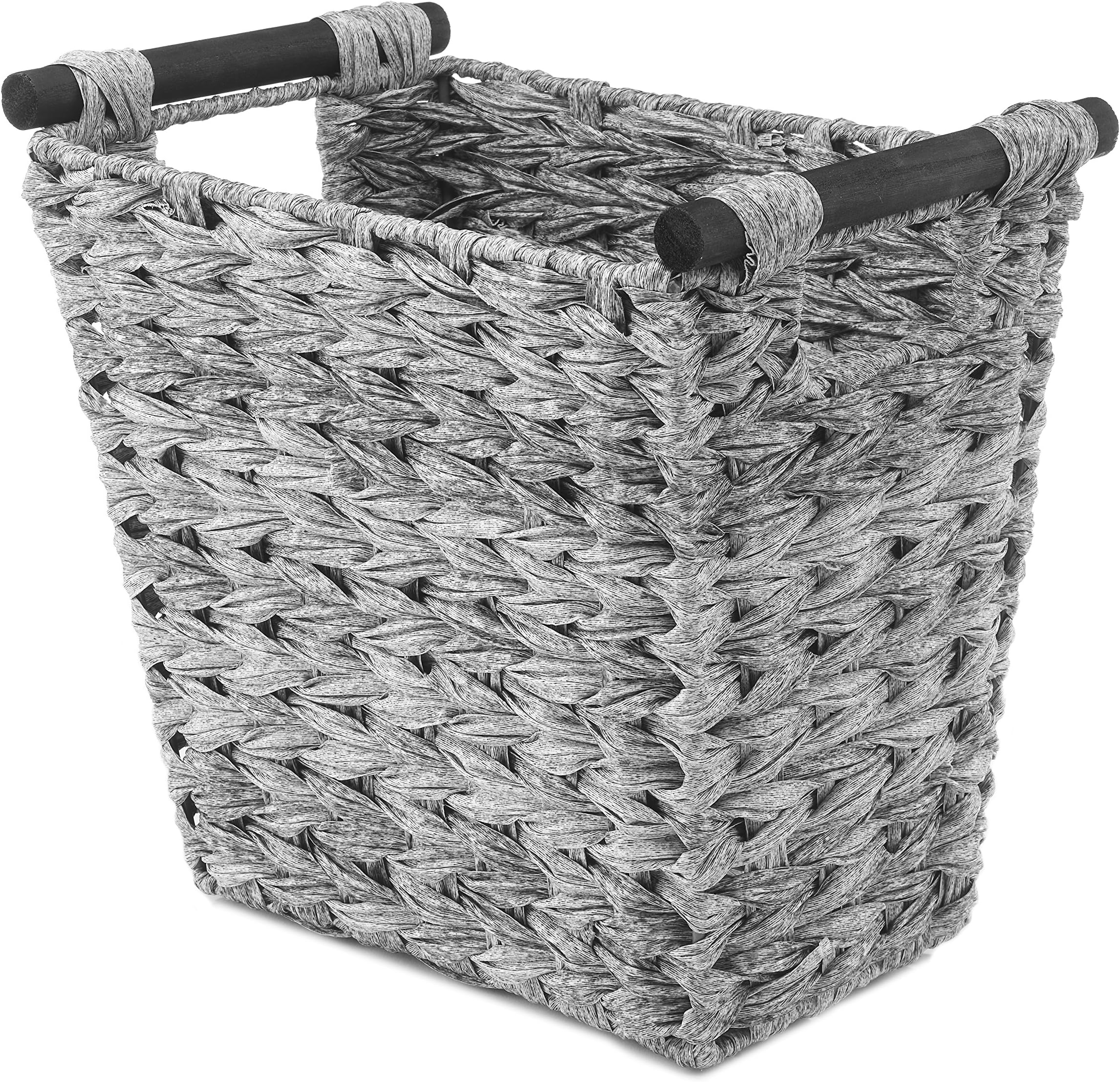 Whitmor Split Rattique Waste Basket with Wood Handles - Gray