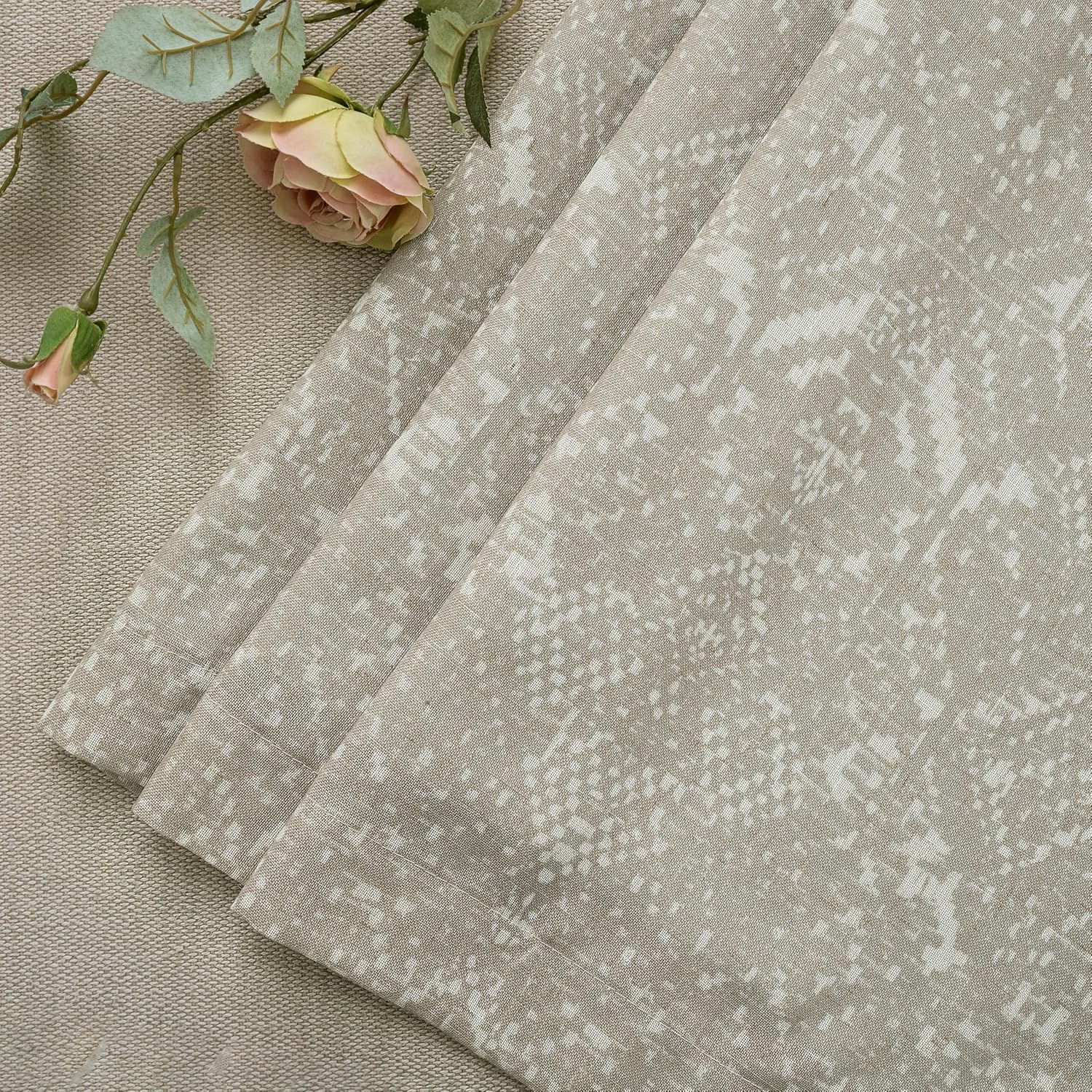 DriftAway Boho Linen Crochet Farmhouse Vintage Retro Printed Pattern Thermal Insulated Lined Window Valance for Kitchen Bathroom Rod Pocket 52 Inch by 18 Inch Plus 2 Inch Header Beige 1 Pack