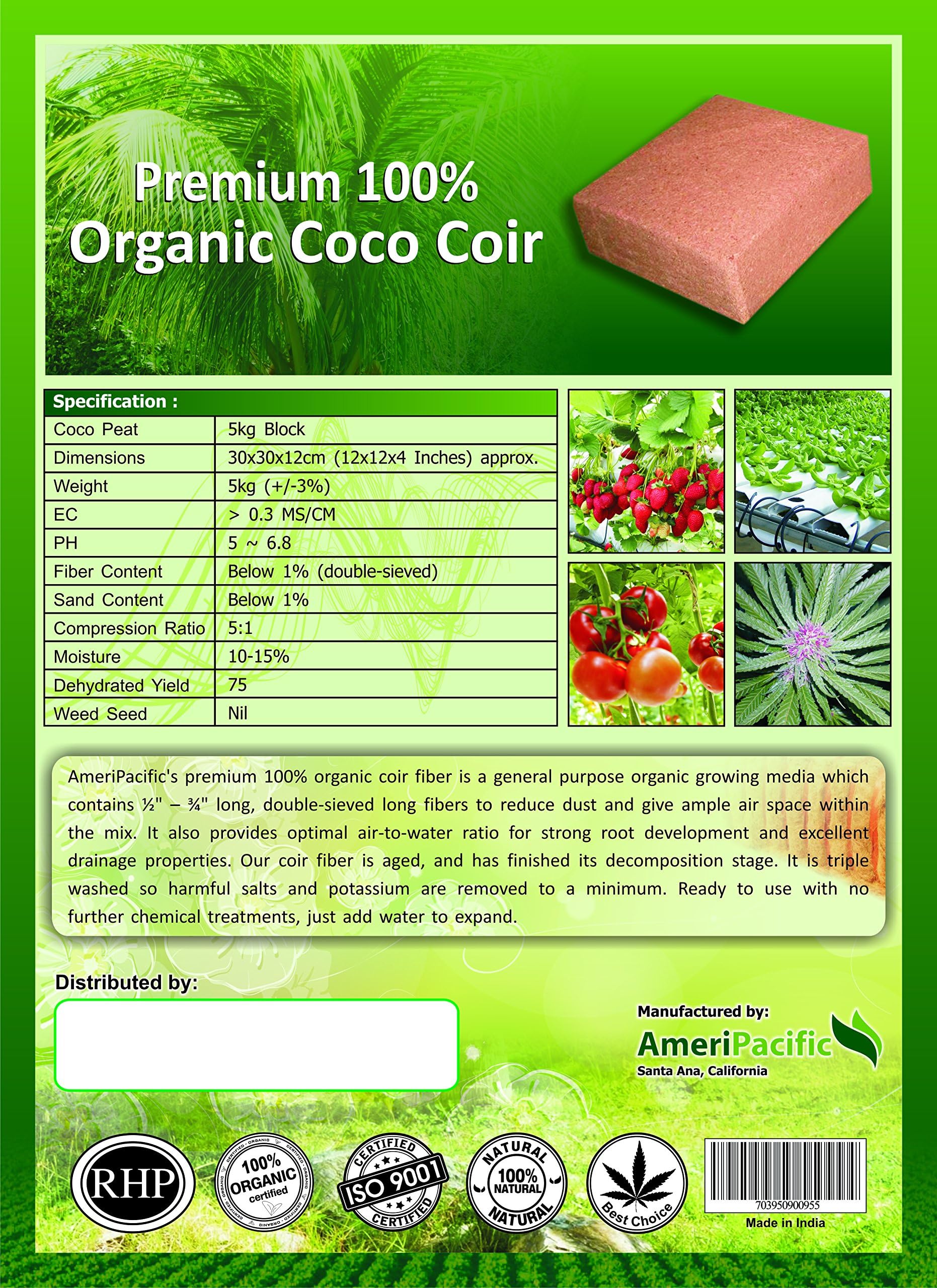 Compressed 5kg Coconut Coir Blocks – Low EC Coco Peat - For Hydroponics, Potted Plants, Garden, Planting Beds and Worm Farms