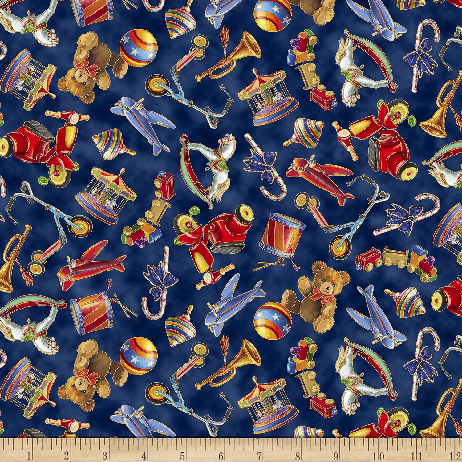 QT Fabrics Digital Santa's Night Out Tossed Toys Navy, Quilting Fabric by the Yard