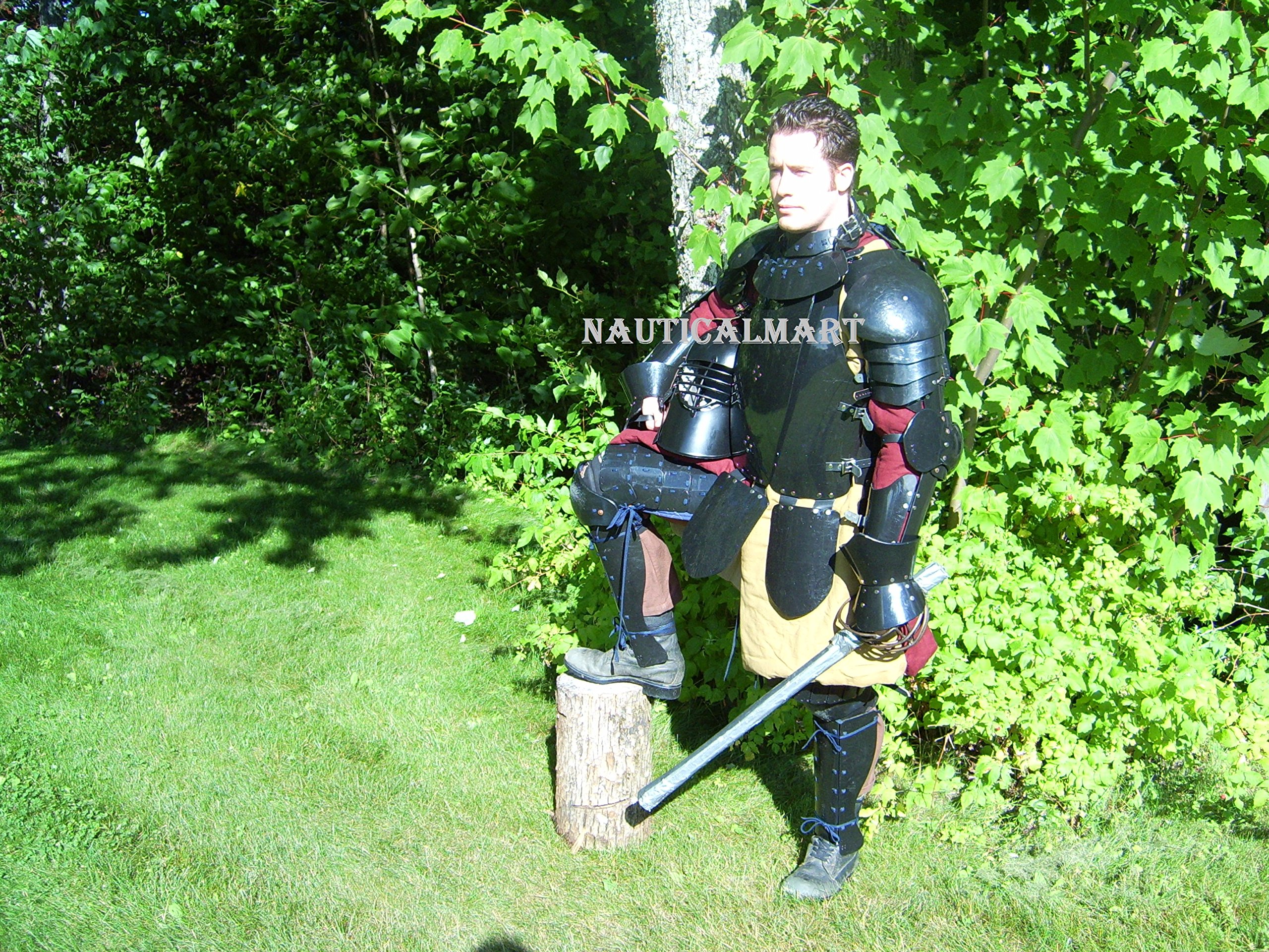 NauticalMart Medieval Knight Body Armor Breastplate with Helmet Gorget Pauldrons Leg Armor