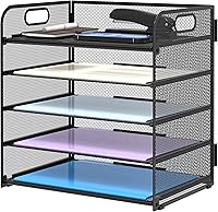 SUPEASY 5-Tier Mesh Desk Organizer with Handle - Portable Letter Tray for Office, Home, School Files & Papers
