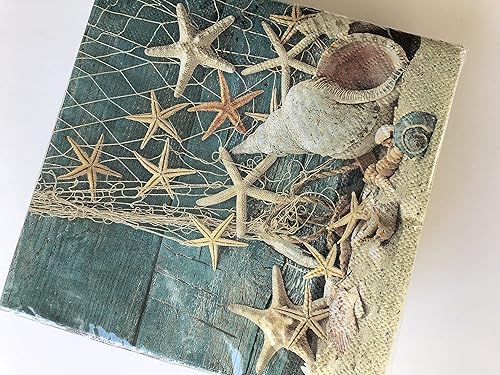 Miniatura 2 de Servilletas de playa con diseño de estrella de mar de 6.5 x 6.5 pulgadas para Decoupage - Servilletas de cóctel costeras con temática de conchas