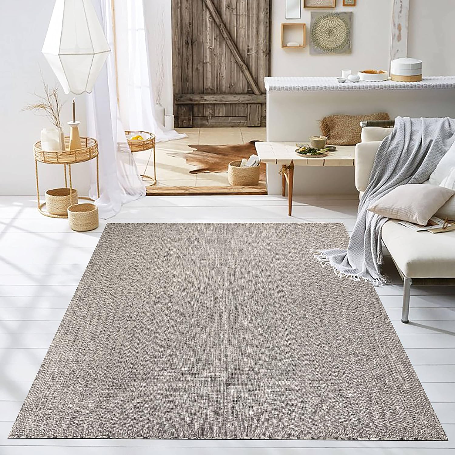 Adiva Rugs Outdoor Indoor Area Rug, Weather Resistant, Easy to Clean, Stain Resistant Floor Mat for Dining Room, Backyard, Deck, Patio (Silver Weiss, 5' x 7')