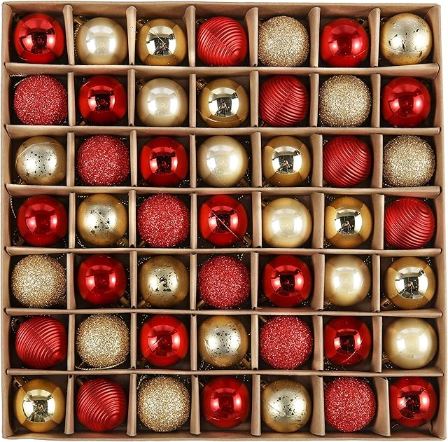 Valery Madelyn 49pcs 3cm Shatterproof Christmas Baubles, Traditional Red and Gold Christmas Ball Ornaments for Christmas Tree Decoration