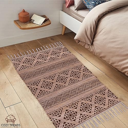Miniatura 3 de Alfombra de trapo de algodón de 24 x 36 pulgadas, multicolor, tejida a mano, lavable y reversible para sala de estar, cocina, entrada, alfombra con