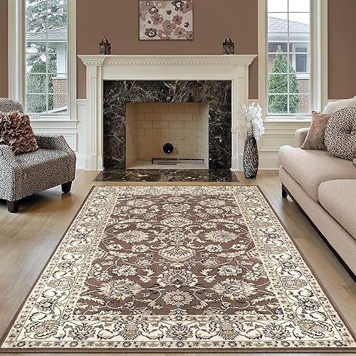 Blue Nile Mills - Alfombra tradicional oriental para interiores con flores y bordes con respaldo duradero de yute, 8 x 10 pies, color marrón