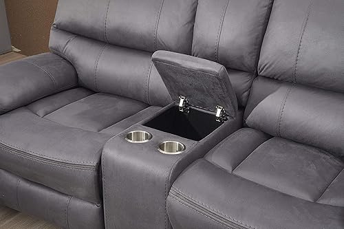 Miniatura 5 de Betsy Furniture Juego de sofá reclinable de microfibra para sala de estar 8007 (gris, sofá+sofá biplaza) Gris,Gris-oscuro,Beige Bronceado,gris