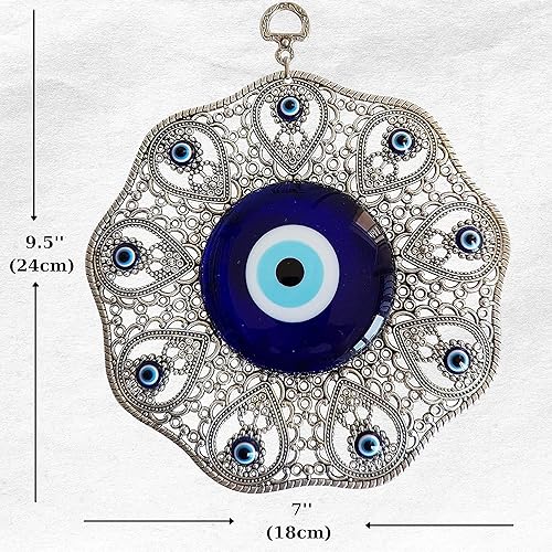 Miniatura 2 de Adorno colgante de pared azul de cristal turco de ojo turco - Decoración de metal para el hogar - Amuleto turco - Protección y dije de buena suerte
